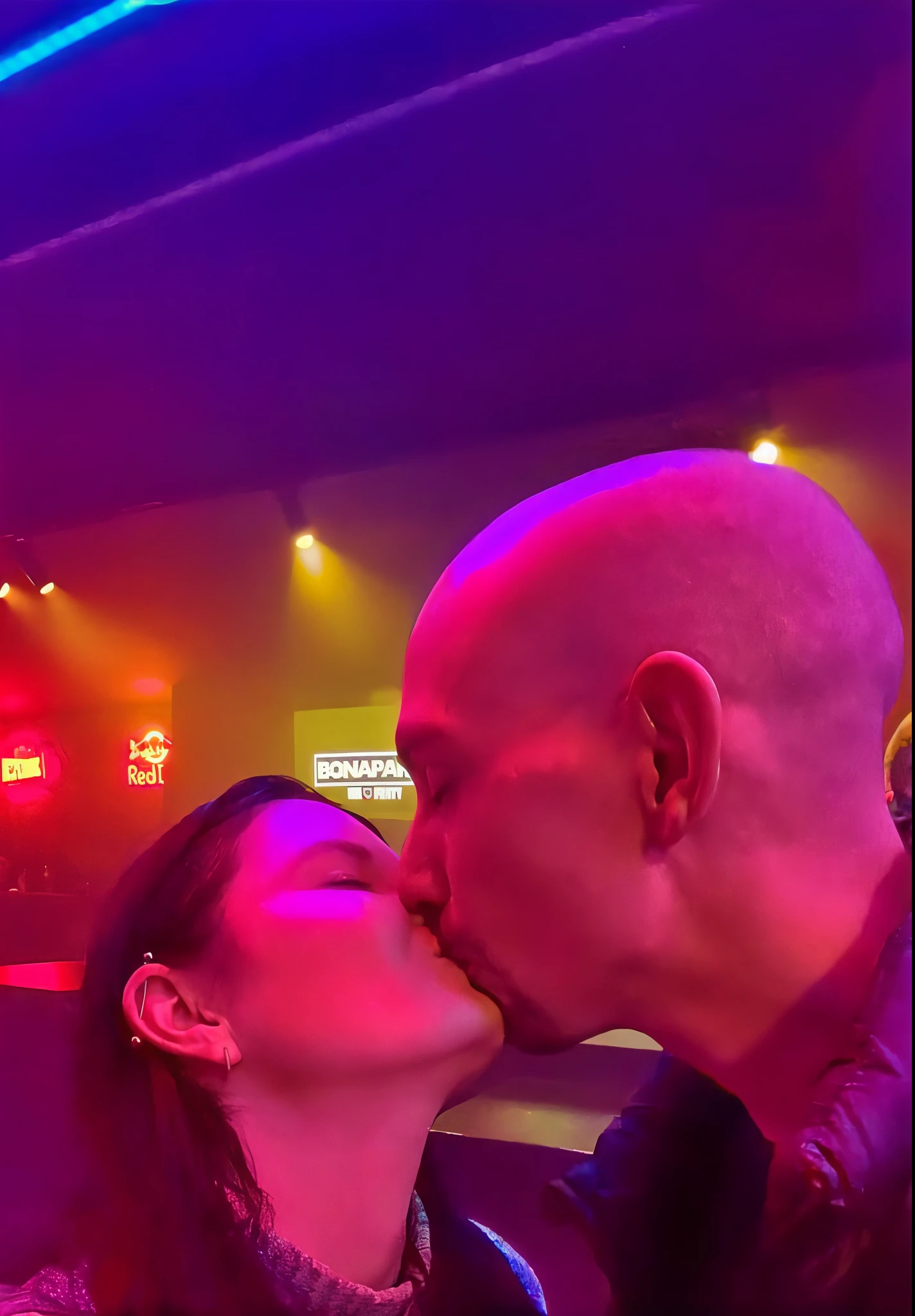 Cuckold chubby mature (56 fifty-six years old) thic voluptuous white hotwife, brown long hair,chubby belly, shaved pussy, naked,golden necklace, kissing man, passionated Kiss,talking with two tall Athletic strong men,Big penis, hard penis,naked man, one woman two man, horny expression,man touching skin, night club, bachelorette party,sitting in a chair,people watching, illustrations, ultra-detailed, realistic, vivid colors, full body picture, low light, dark scene, discotheque ligths, viene from the side