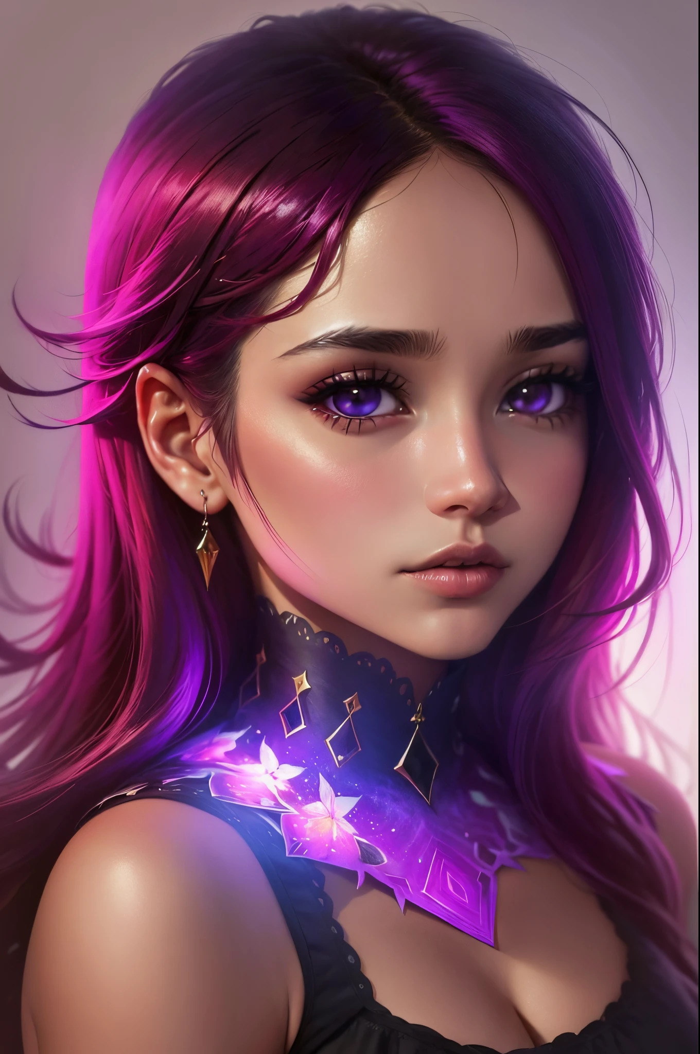 (best quality,4k,8k,highres,masterpiece:1.2),ultra-detailed,(realistic,photorealistic,photo-realistic:1.37) A sexy beautiful female supervillian who is a demigoddess , purple eyes and dark purple wavy hair. She wears a skin tight pink sleeveless leotard, with a loincloth with a heart shaped symbol , she has gold bracelets and a small gold heart shaped tiara on her forehead high resolution portrait photography by artgerm, in the style of realism, glistening skin,natural lighting, Defined full lips. feminine body
