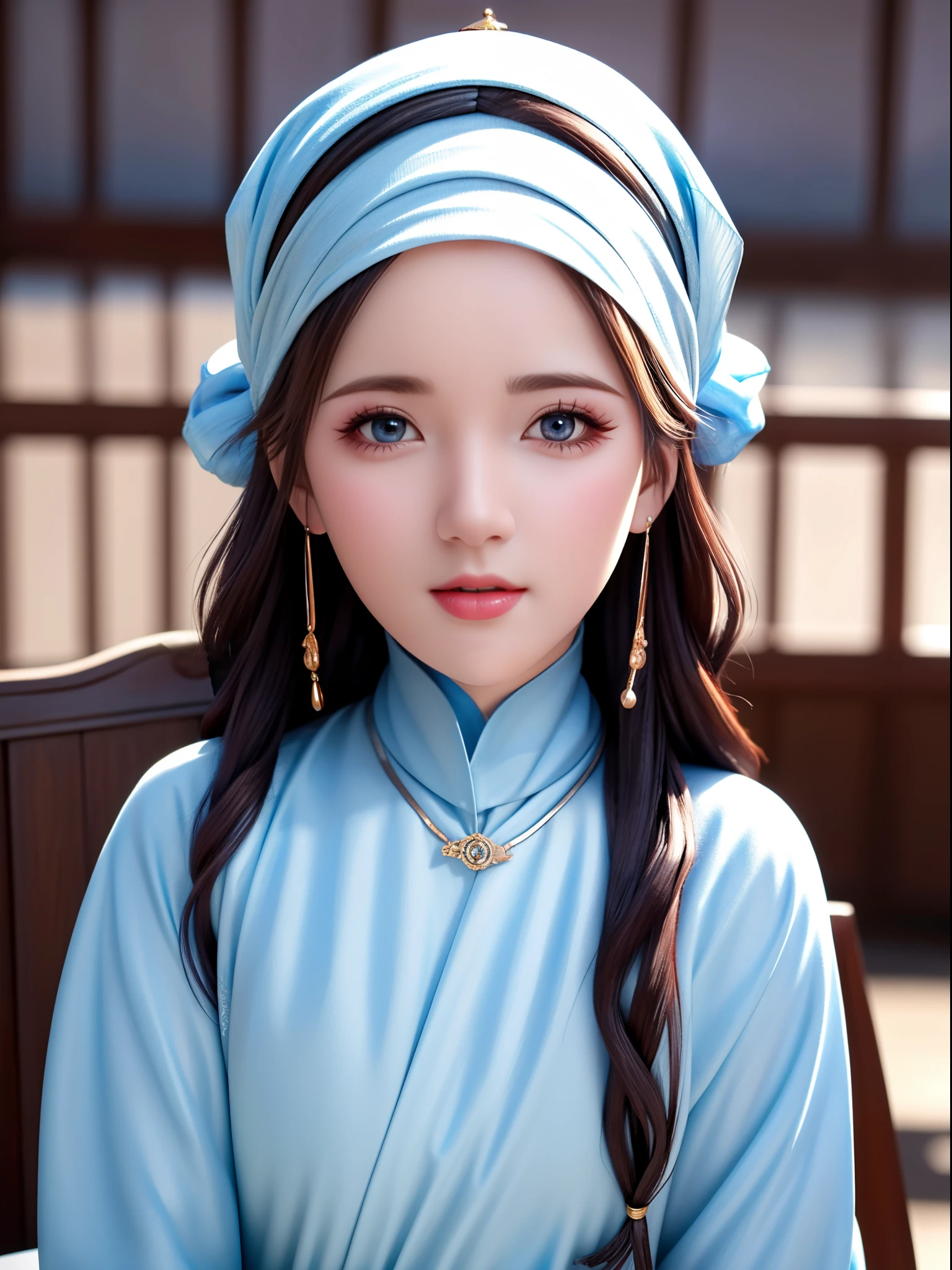 1girl, solo, beautiful face, high detailed realistic eyes, double eyelids, high detailed realistic pupils, upon body from head to waist, (wearing hijab:1.37), (moslem headscarf:1.35), reading glasses, sitting alone on a long chair, amazing mosque park background, taj mahal, best quality, masterpiece, highres, moslem female dress, Beautiful face, (upon body from head to waist:1.37), tyndall effect, photorealistic, dark studio, two tone lighting, 8k uhd, dslr, soft lighting, high quality, volumetric lighting, candid, Photograph, high resolution, 4k, 8k, Bokeh, (hyperrealistic girl), (illustration), (high resolution), (extremely detailed), (best illustration), (beautiful detailed eyes), (best quality), (ultra-detailed), (masterpiece), (wallpaper), (photorealistic), (natural light), (rim lighting), (detailed face), (high detailed realistic skin face texture), (anatomically correct), (heterochromic eyes), (detailed eyes), (sparkling eyes), (dynamic pose)