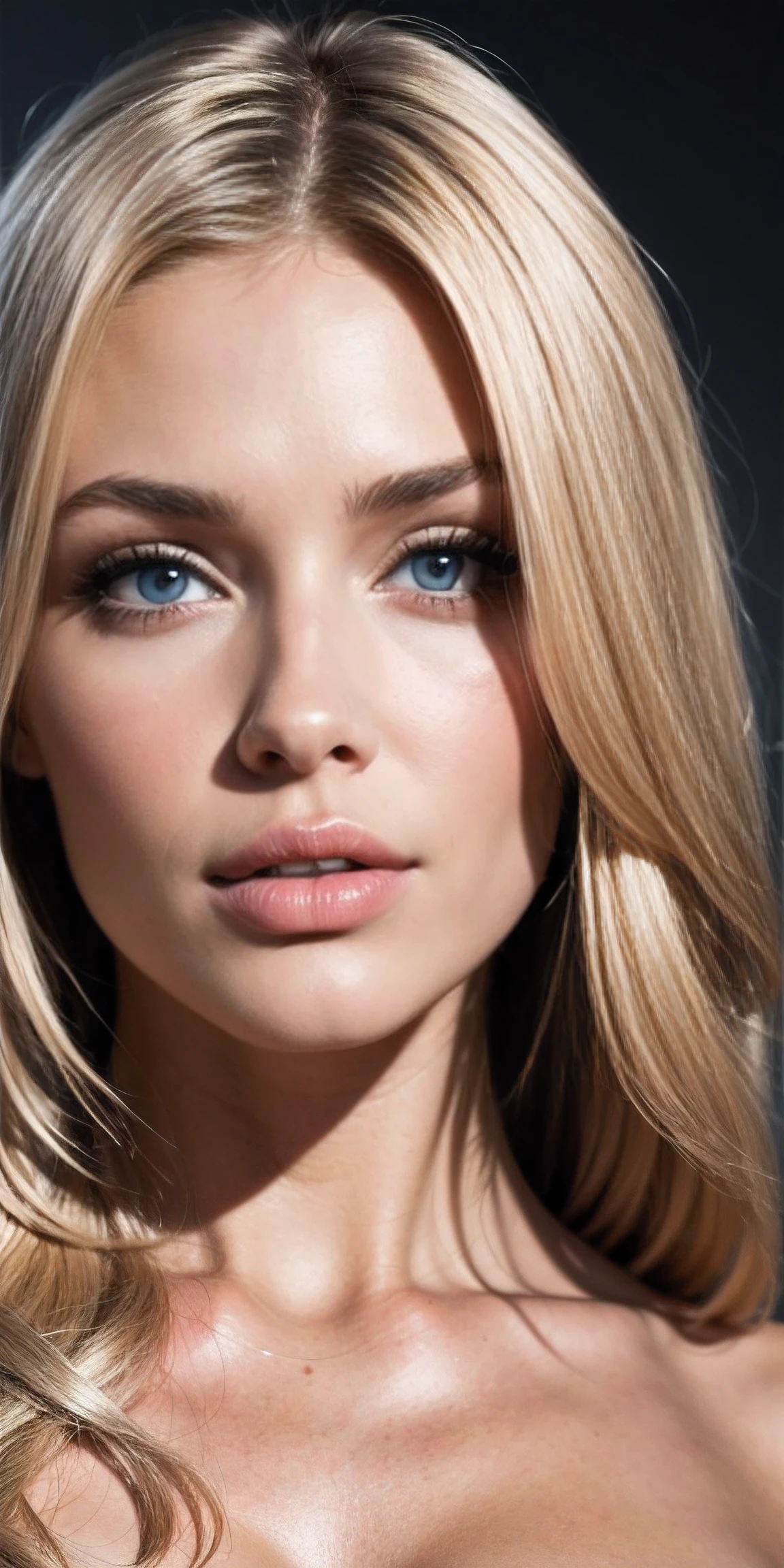 Femme blonde, beauty of déesse, Delicate features, yeux captivants, harmonie du visage, Chiseled jaw, Real blonde cheveux, texture fluide,