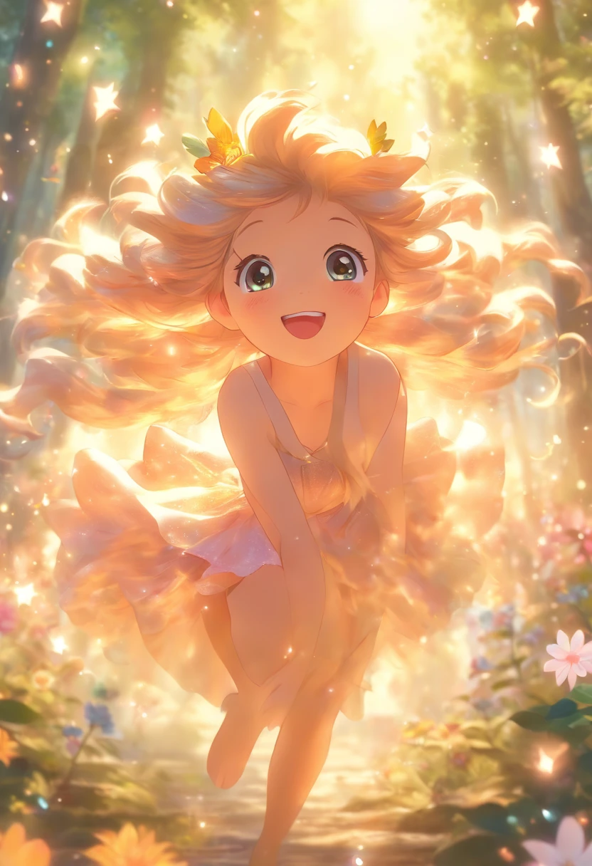 (best quality,4k,highres),ultra-detailed,photorealistic,illustration,portrait,pastel colors,soft lighting, whimsical, magical, enchanting, dreamy atmosphere, ethereal, sparkling fairy dust,forest backdrop, ray of sunlight, dancing amidst flowers, delicate floral crown, graceful pose, flowing hair, mystical aura, vibrant and lively scene, woodland creatures, gentle breeze, playful and mischievous expression".