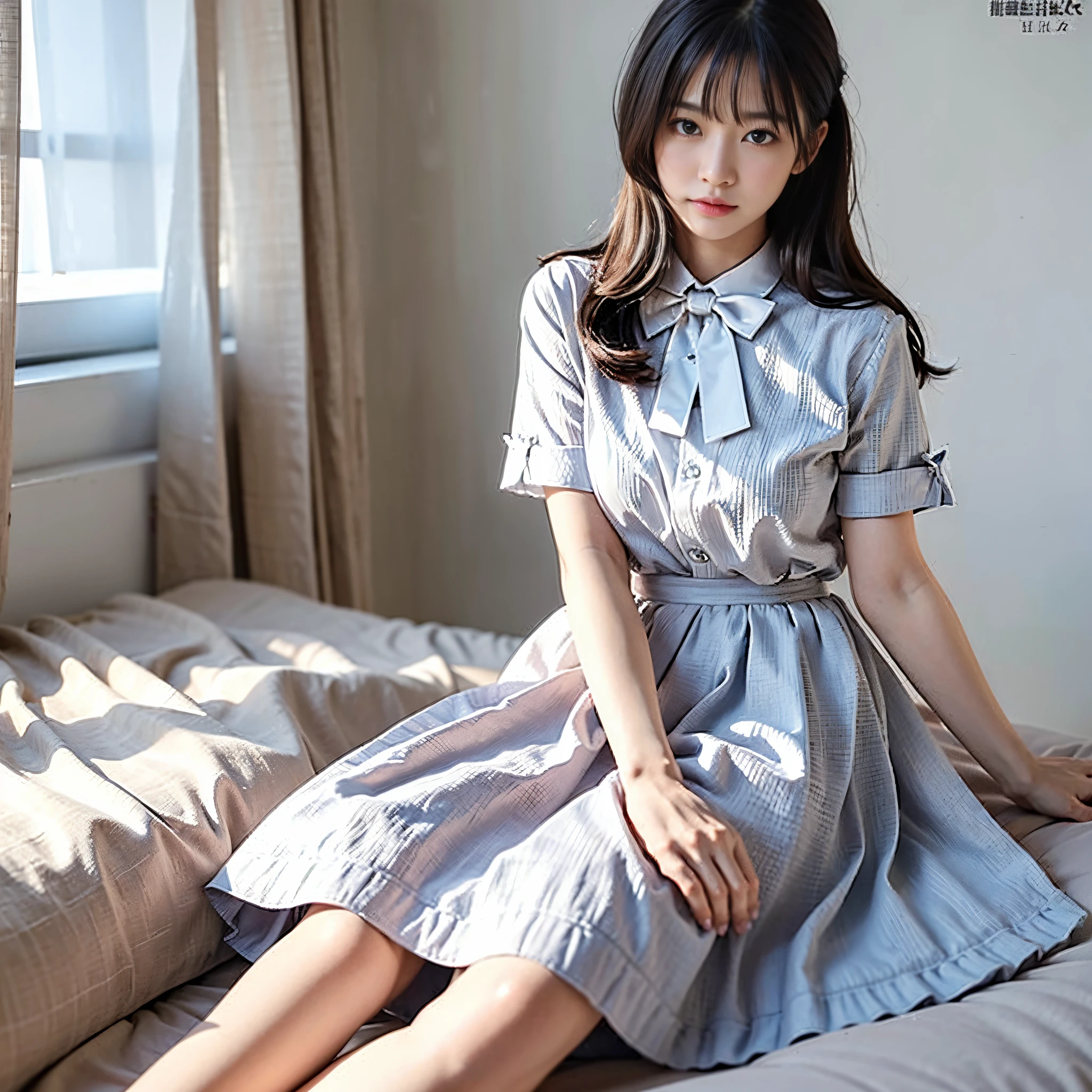 ((Top Quality, 8k, Masterpiece: 1.3)), Beauty, (Big Breasts: 1.9), Hidden Face, 1 Girl, Beauty: 1.3, Slender Abs: 1.1, Camisolet, Long Brunette Hair, (Sitting on the Bed), Ultra-detailed Face, Highly Detailed Lips, Detailed Eyes, Double Eyelids