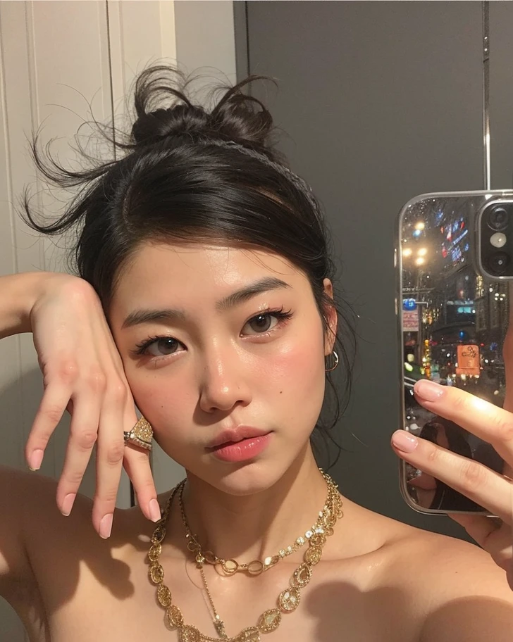 There's a woman taking a selfie with her phone, asian features, Asian face, iPhone selfie, Gemma Chen, Xision Wu, Modelo de Instagram, an asian woman, detailed face of a asian girl, Luisa Zhang, Asian girl, a young asian woman, Parece una mezcla de grimes, selfie de una mujer joven, 18 years old, Lulu Chen