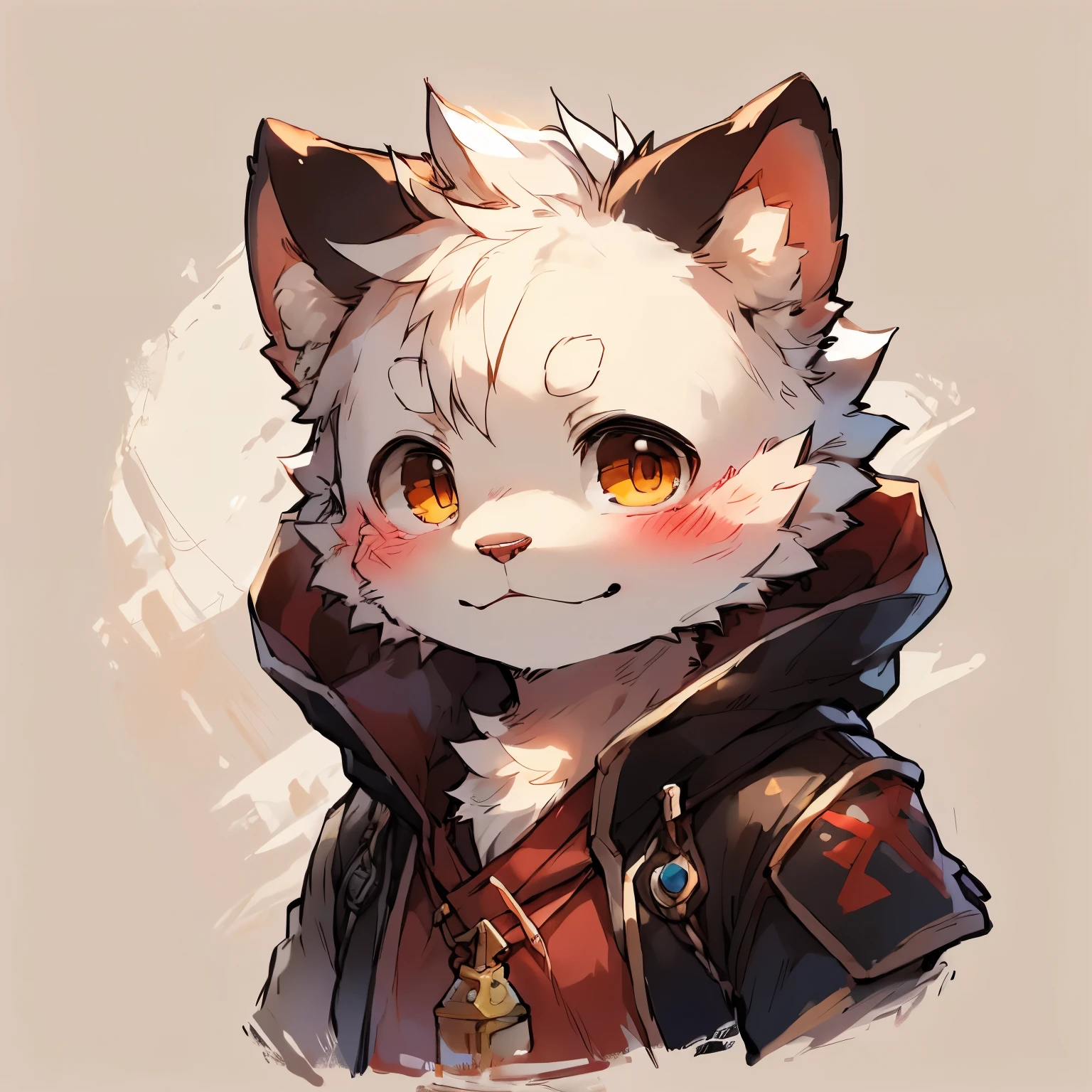 head portrait,Cute and detailed digital art, Very very beautiful furry art, Detailed fanart, high-quality wallpaper, furry fantasy art, Popular topics on artstation pixiv, New Jersey 5 Hairy, drak, sitted, hoody, naturey, male people, cheerful, White fur, White body,by Pino Deheni, Kanikai, Milk Tiger 1145, Dagasi, ys, only