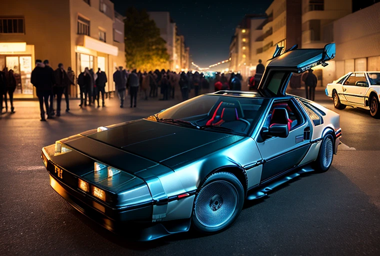 honda civic type r 2000, delorean dmc-12, Nacht, Neonbeleuchtung