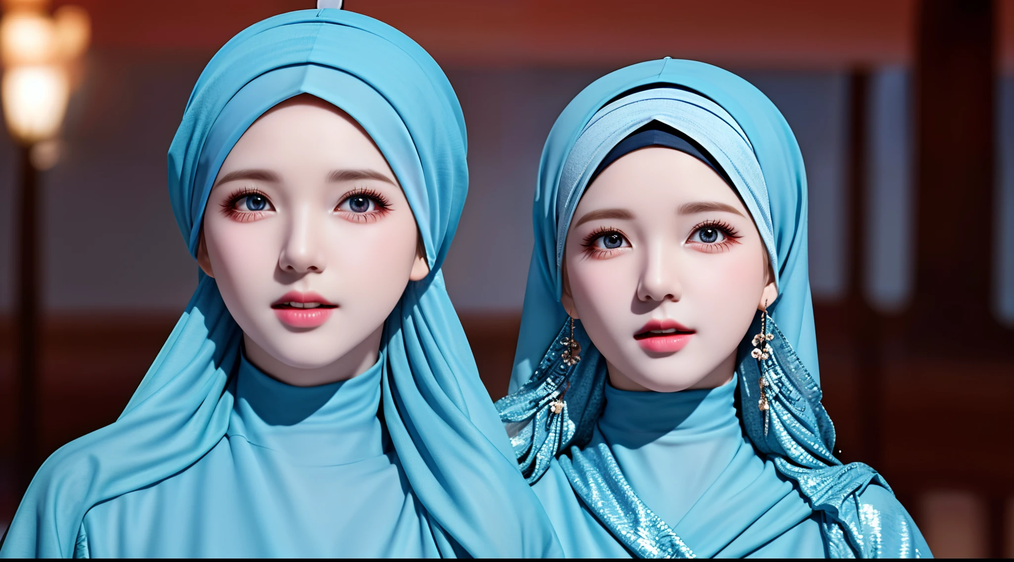 Luna Maya, slim faces, (RAW photo:1.2), (photorealistic:1.4),(masterpiece:1.3),(best quality:1.4),ultra high res,(detailed eyes),(detailed facial features),(detailed clothes features),HDR,8k resolution, skin tight, (((high detailed skin,visible pores))), dreamlike, 1 girl, tall body, slim faces, body abs:1.2, 30 years old, gigantic breast, bikini with hijab, full body, beautiful shy smile, wearing high heels, big tits