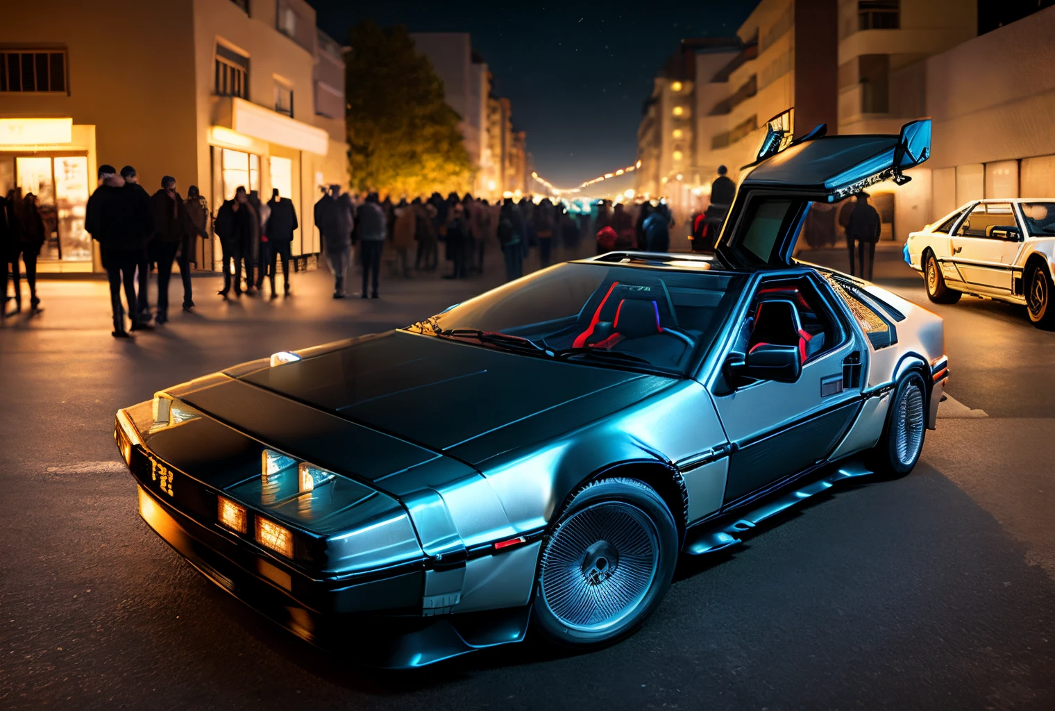 honda civic type r 2000, delorean dmc-12, Nacht, Neonbeleuchtung