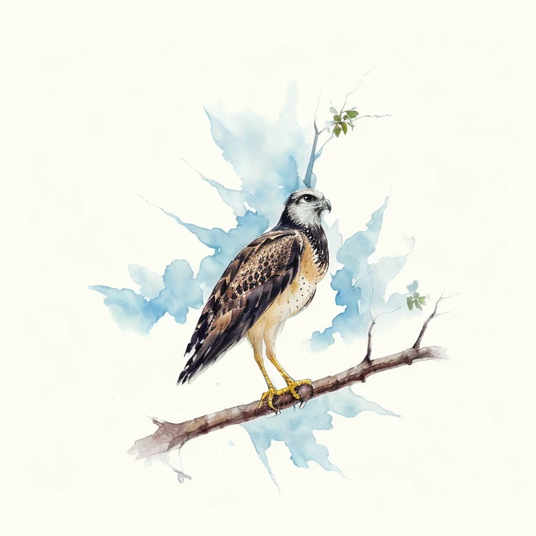 A hawk on top of a coconut tree in watercolor