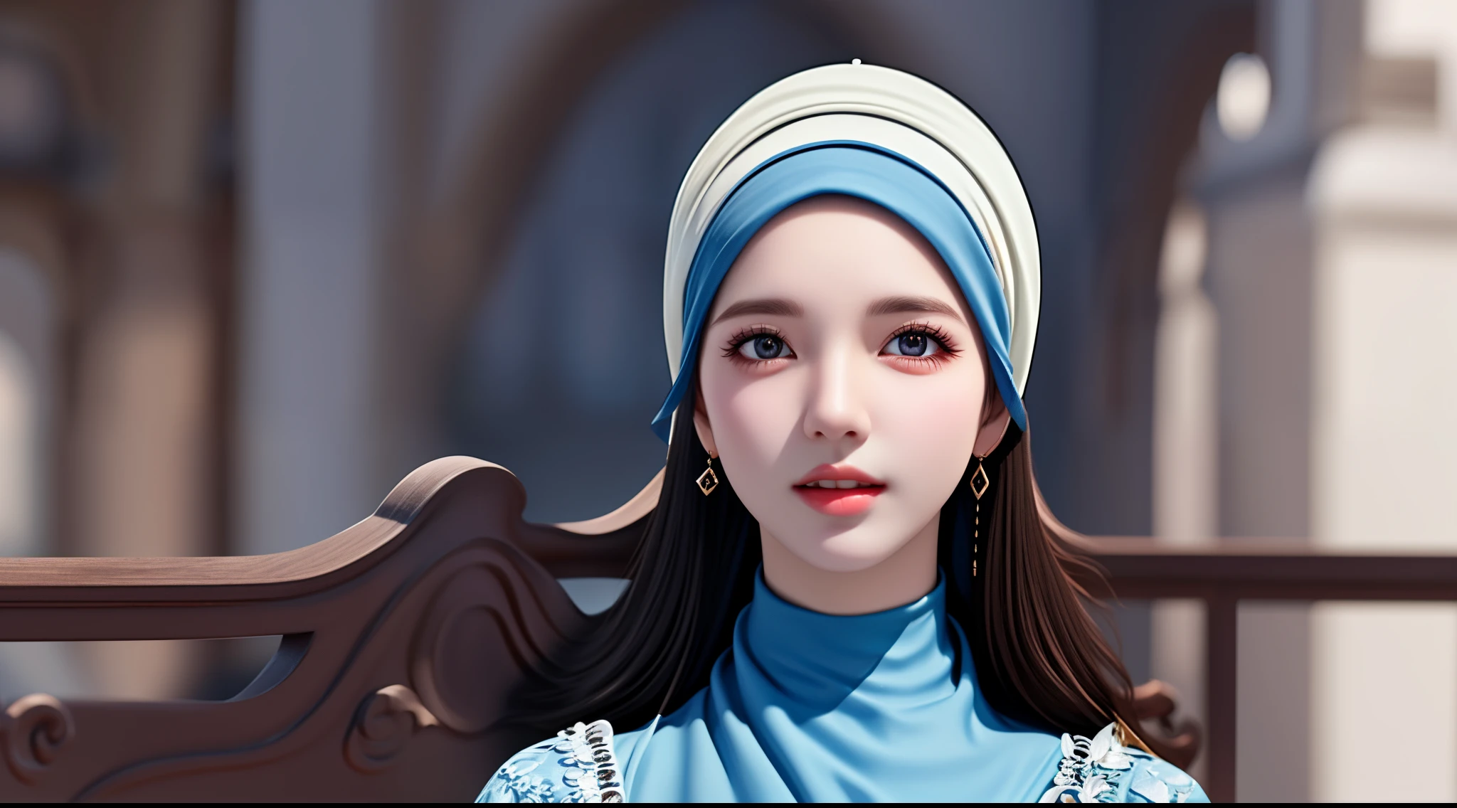 1girl, solo, beautiful face, high detailed realistic eyes, double eyelids, high detailed realistic pupils, (upon body from head to waist:1.36), (wearing hijab:1.37), (moslem headscarf:1.37), reading glasses, sitting alone on a long chair, amazing mosque park background, taj mahal, best quality, masterpiece, highres, moslem female dress, Beautiful face, (upon body from head to waist:1.35), tyndall effect, photorealistic, dark studio, two tone lighting, 8k uhd, dslr, soft lighting, high quality, volumetric lighting, candid, Photograph, high resolution, 4k, 8k, Bokeh, (hyperrealistic girl), (illustration), (high resolution), (extremely detailed), (best illustration), (beautiful detailed eyes), (best quality), (ultra-detailed), (masterpiece), (wallpaper), (photorealistic), (natural light), (rim lighting), (detailed face), (high detailed realistic skin face texture), (anatomically correct), (heterochromic eyes), (detailed eyes), (sparkling eyes), (dynamic pose), (hair completely covered by the hijab:1.35)