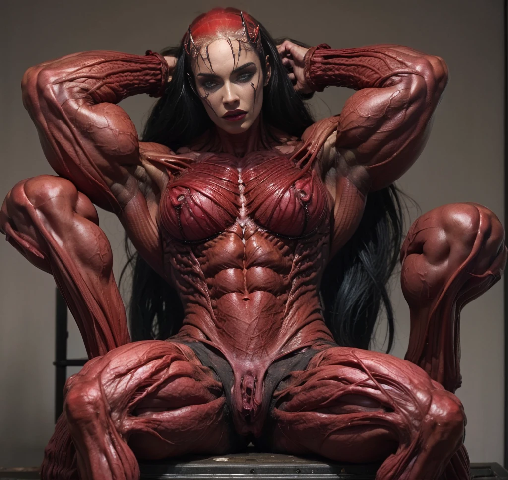 (1 skinless girl), (carnage skinless physique:1.5), (megan-fox:1.5), (1 super muscular undead skinless succubus with gigantic horns:1.5), (covered in red necrotic rotting skinless muscle:1.5), (exposed muscular anatomy:1.5), (perfect fingers:1.25),(8k, RAW photo, photorealistic:1.25), dark horrific scary atmosphere, hellish landscape, Hellraiser like atmosphere,, by bernie wrightson and christos achilleos and thomas cook; 64k