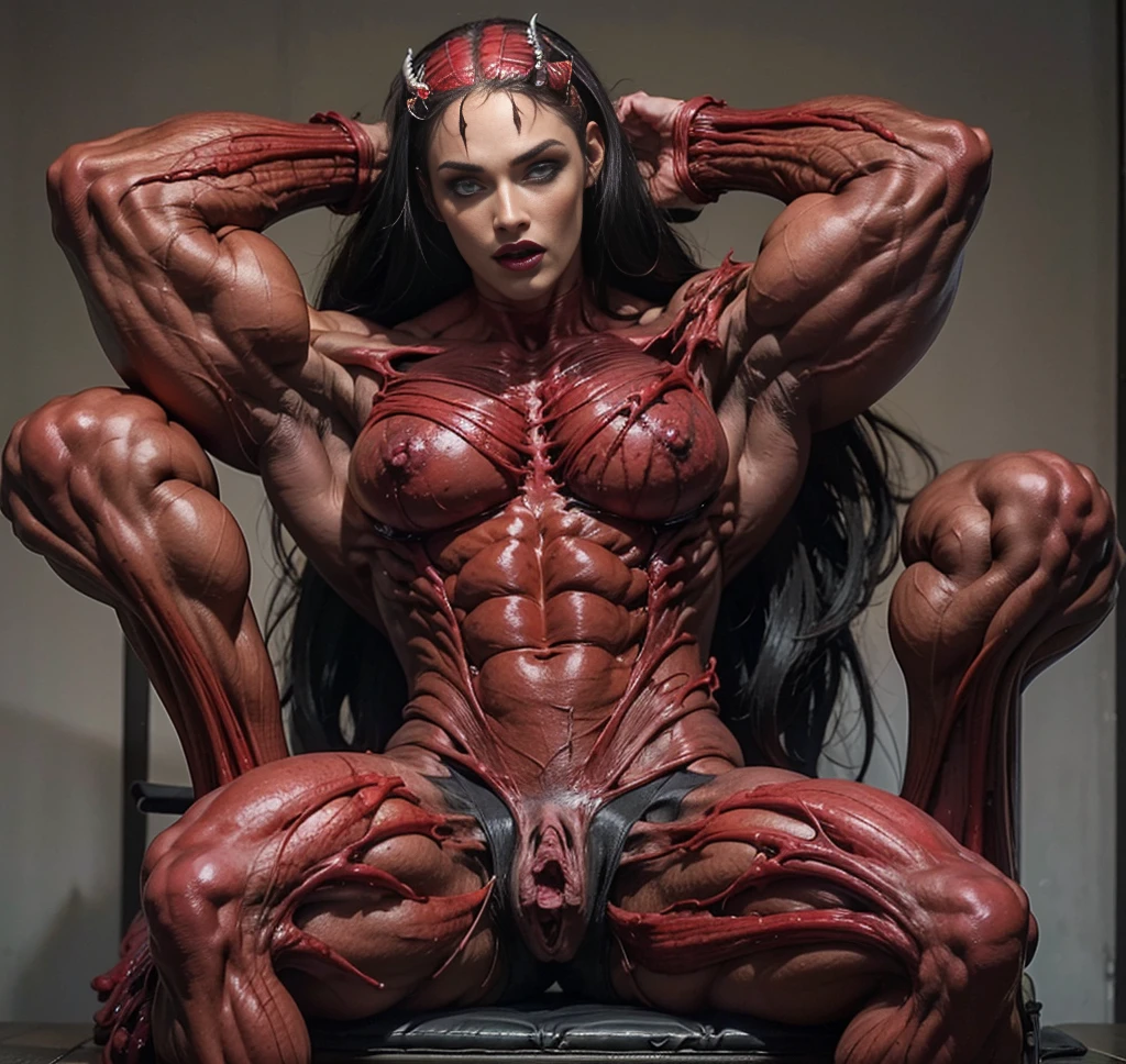 (1 skinless girl), (carnage skinless physique:1.5), (megan-fox:1.5), (1 super muscular undead skinless succubus with gigantic horns:1.5), (covered in red necrotic rotting skinless muscle:1.5), (exposed muscular anatomy:1.5), (perfect fingers:1.25),(8k, RAW photo, photorealistic:1.25), dark horrific scary atmosphere, hellish landscape, Hellraiser like atmosphere,, by bernie wrightson and christos achilleos and thomas cook; 64k