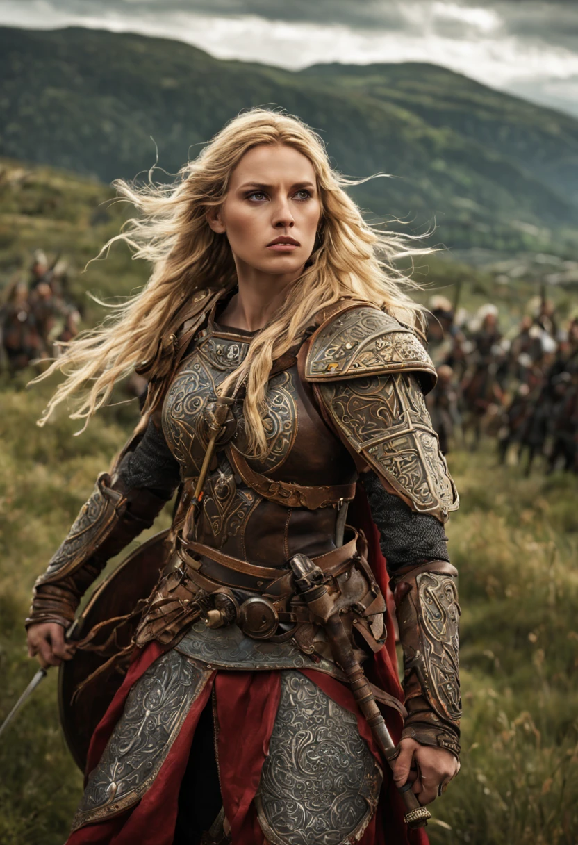 A realistic prompt for a photograph of an elven warrior looking like a Viking. Your body is incredibly defined, musculoso, e feminino, reflecting strength and grace. Her blonde hair cascades into several braids, adornado com detalhes intrincados. Seus olhos verdes claros emitem uma energia radiante, dando-lhe uma aura quase sobrenatural. His thick, precise eyebrows frame his striking, perfectly symmetrical face.
The elven warrior is dressed in armor that accentuates her physique, permitindo movimentos fluidos. The costume hugs her body, enfatizando sua forma poderosa. His expression is one of solemn determination, reflecting their readiness for battle. In the background, An active volcano spews plumes of fire, its melting intensity contrasting with the grey sky above.
A paisagem, with its dynamic and fierce elements, serves as a suitable backdrop for this formidable warrior. The tumultuous environment mirrors the intensity and strength emanating from the Viking elven.
The chosen camera captures the entire body of the warrior, showing his warrior posture and his inherent elegance. A imagem transmite a mistura perfeita de beleza, power, and the ferocity that defines this elven Viking. The contrast between his delicate features and his robust physique, combined with the fire scenery, creates an image that is captivating and evocative, cinemactic, hiper-detalhado, detalhes insanos, Lindamente colorido, Motor irreal, DOF, Super-Resolution, Megapixel, cinematographic lightning, antialiasing, FKAA, TXAA, RTX, SSAO, Post processing, post - production, Mapeamento de tons, .cgi, VFX, SFX, Insanamente detalhado e intrincado, Hiper maximalista, hyper realistic, volumetric, fotorrealista, ultra fotorreal, ultra-detalhado, detalhes intrincados, super detalhado, Colorido, Volumetric lightning, HDR, Realistic, Motor irreal, 16k, foco nítido, octan render