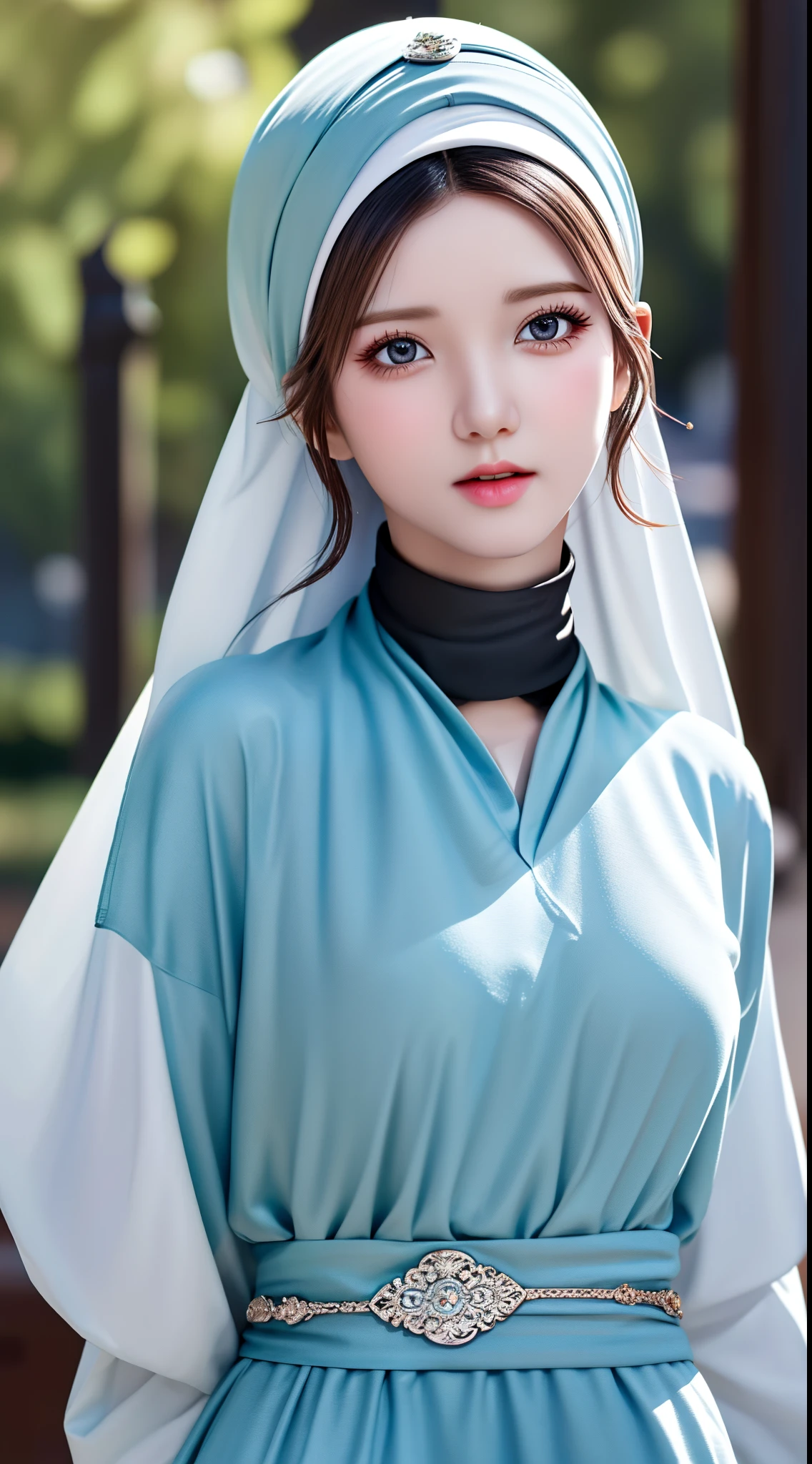 1girl, solo, beautiful face, high detailed realistic eyes, double eyelids, high detailed realistic pupils, (upon body from head to waist:1.36), (wearing hijab:1.37), (moslem headscarf:1.37), reading glasses, sitting alone on a long chair, amazing mosque park background, taj mahal, best quality, masterpiece, highres, black and white moslem female dress, Beautiful face, (upon body from head to waist:1.35), tyndall effect, photorealistic, dark studio, two tone lighting, 8k uhd, dslr, soft lighting, high quality, volumetric lighting, candid, Photograph, high resolution, 4k, 8k, Bokeh, (hyperrealistic girl), (illustration), (high resolution), (extremely detailed), (best illustration), (beautiful detailed eyes), (best quality), (ultra-detailed), (masterpiece), (wallpaper), (photorealistic), (natural light), (rim lighting), (detailed face), (high detailed realistic skin face texture), (anatomically correct), (heterochromic eyes), (detailed eyes), (sparkling eyes), (dynamic pose), (hair completely covered by the hijab:1.35)