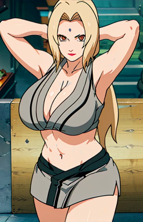 (huge tits), cleavage, good anatomy, masterpiece, best quality, 4k, 8k, professional photography, soft light, sharp focus, 1 girl,  blonde hair, short blous,visible midriff ,(mountain), clouds, blonde hair, parted banks, detailed face+brown eyes, smile, closed lips, lipstick, windows,(full bodyshot), (deep navelshow :1.5),toned abs,(oval shaped deep and long navel), alluring poses,(front view photo shoot),wears green shirt,(panty),Very deep navel