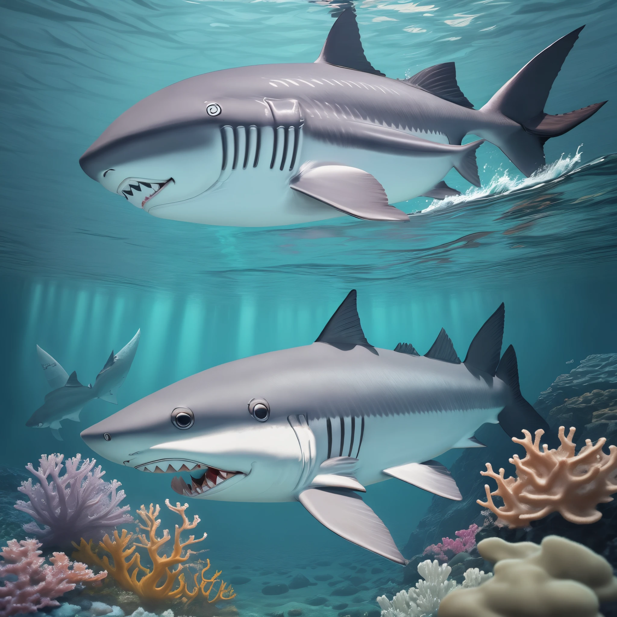 Oceanic white tip shark in a chibi style