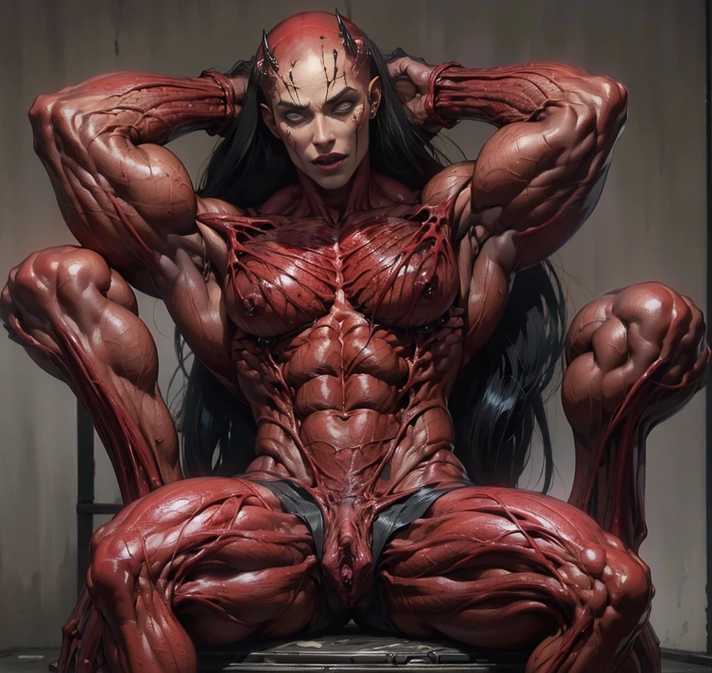 (1 skinless girl), (carnage skinless physique:1.5), (megan-fox:1.5), (1 super muscular undead skinless succubus with gigantic horns:1.5), (covered in red necrotic rotting skinless muscle:1.5), (exposed muscular anatomy:1.5), (perfect fingers:1.25),(8k, RAW photo, photorealistic:1.25), dark horrific scary atmosphere, hellish landscape, Hellraiser like atmosphere,, by bernie wrightson and christos achilleos and thomas cook; 64k