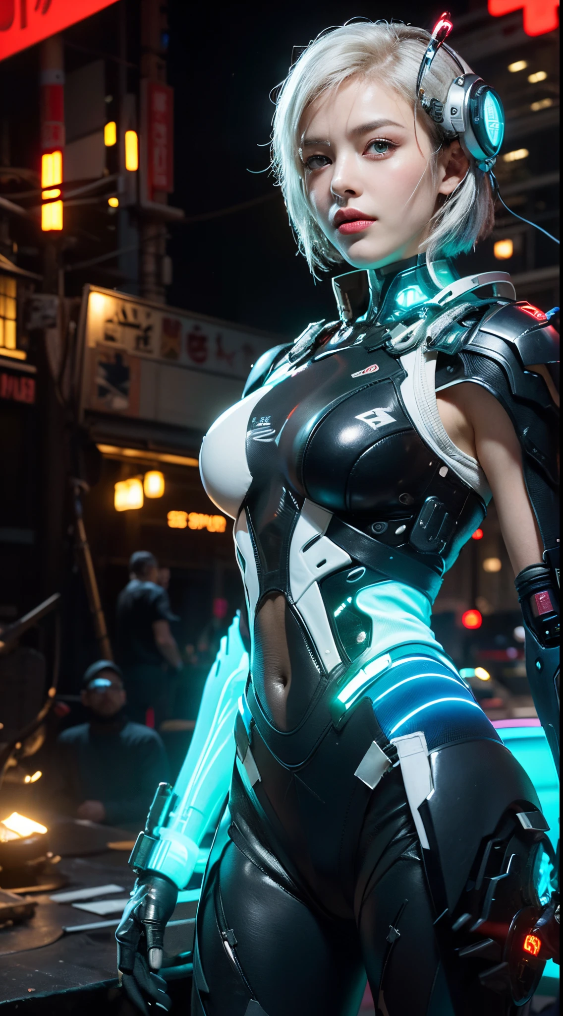 ((Best quality)), ((masterpiece)), (detailed:1.4), an image of a beautiful cyberpunk female,HDR (High Dynamic Range),Ray Tracing,NVIDIA RTX,Super-Resolution,Unreal 5,Subsurface scattering,PBR Texturing,Post-processing,Anisotropic Filtering,Depth-of-field,Maximum clarity and sharpness,Multi-layered textures,Albedo and Specular maps,Surface shading,Accurate simulation of light-material interaction,Perfect proportions,Octane Render,Two-tone lighting,Wide aperture,Low ISO, wearing ((sexy cyberpunk style outfit))White balance,Rule of thirds,8K RAW, shining out fit, swety outfit, ultra realistic detailed face, ultra realistic detailed hair, ultra realistic detailed hair style, ultra realistic detailed face,, full body shot, ((cyberpunk background)) ,(( cyberpunk outfit))