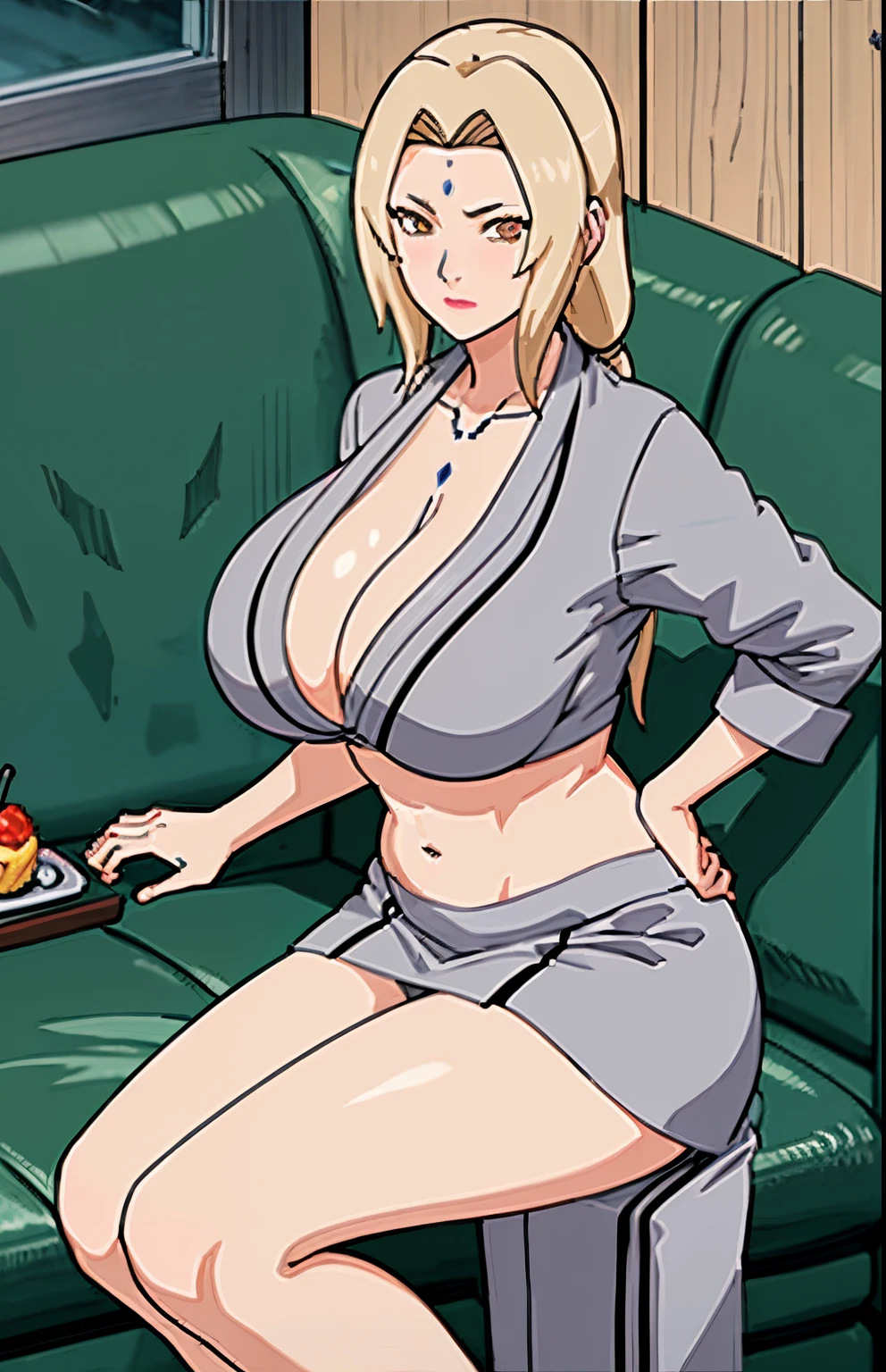 (huge tits), (), (), white shirt, black tight skirt, fullbody, cleavage, good anatomy, masterpiece, best quality, 4k, 8k,navel show:1.3,midriff,toned abs,sports bra,deep navel