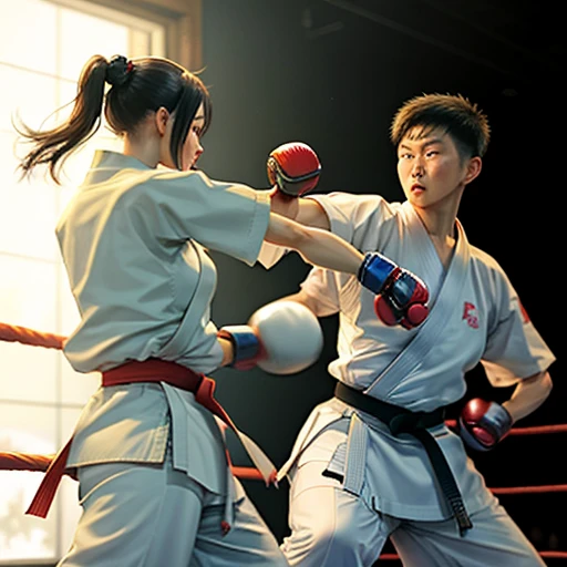 Cute karateka fighting