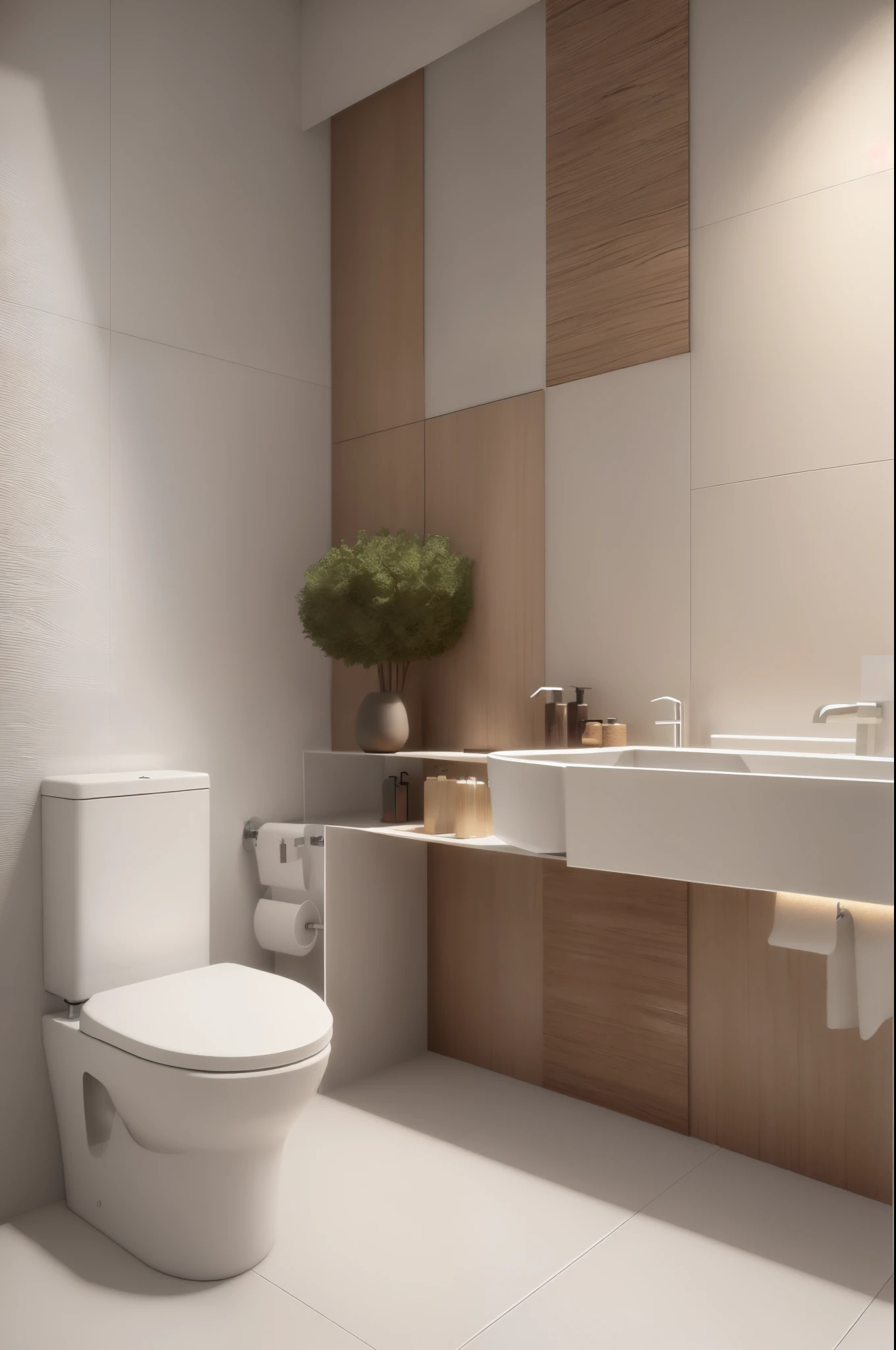 there is a toilet and sink in a bathroom with wooden walls, high quality 3d render, high quality 3 d render, excellent 3d render, wooden toilets, premium bathroom design, modern minimal design, unreal engine realistic render, modern bathroom, render vray, professional 3d render, vray 8k render, super realistic render vray, render in vray