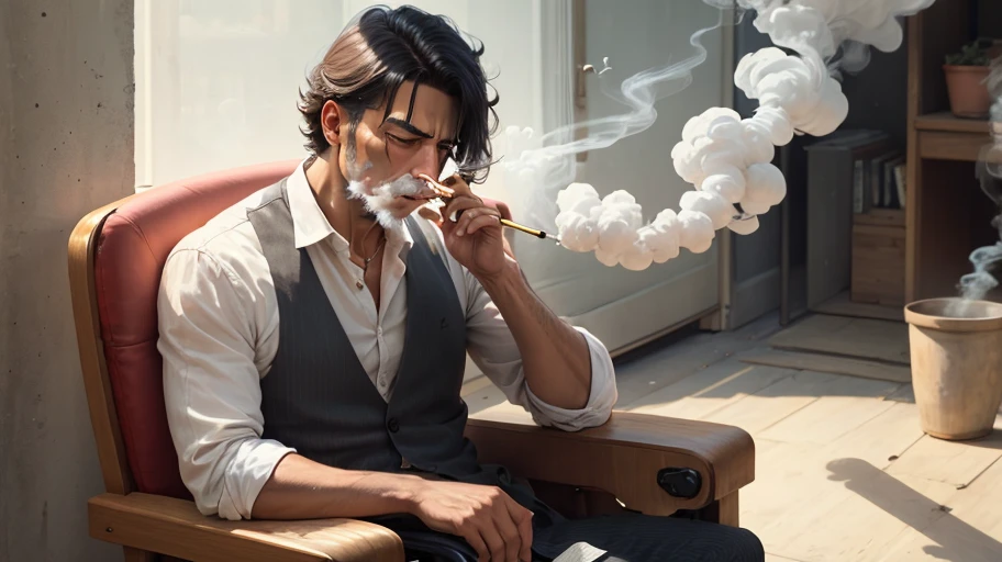 Man smoking on chair