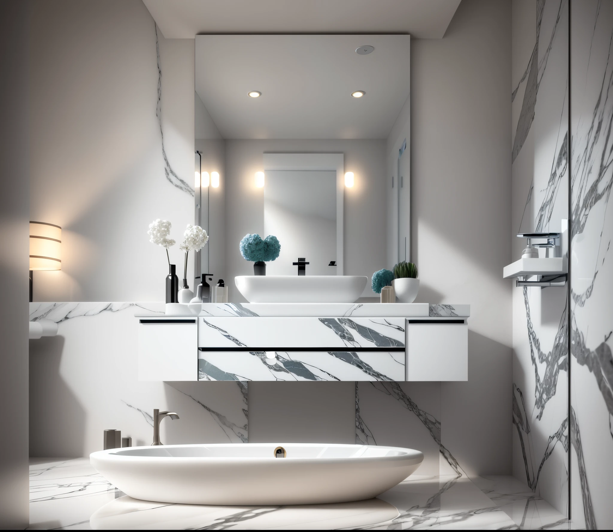 arafed bathroom with a sink, toilet, and a mirror, premium bathroom design, modern bathroom, smooth marble surfaces, vray, bathroom, vray renderer, 3 d vray render, vray rendering, vray rendered, exquisite marble details, vray render, luxury, vray render 4 k, vray render 4k, high quality rendering