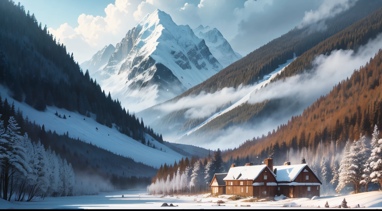 landscape magnificent village foret riviere montagne orage tempete sofaé de soleil
