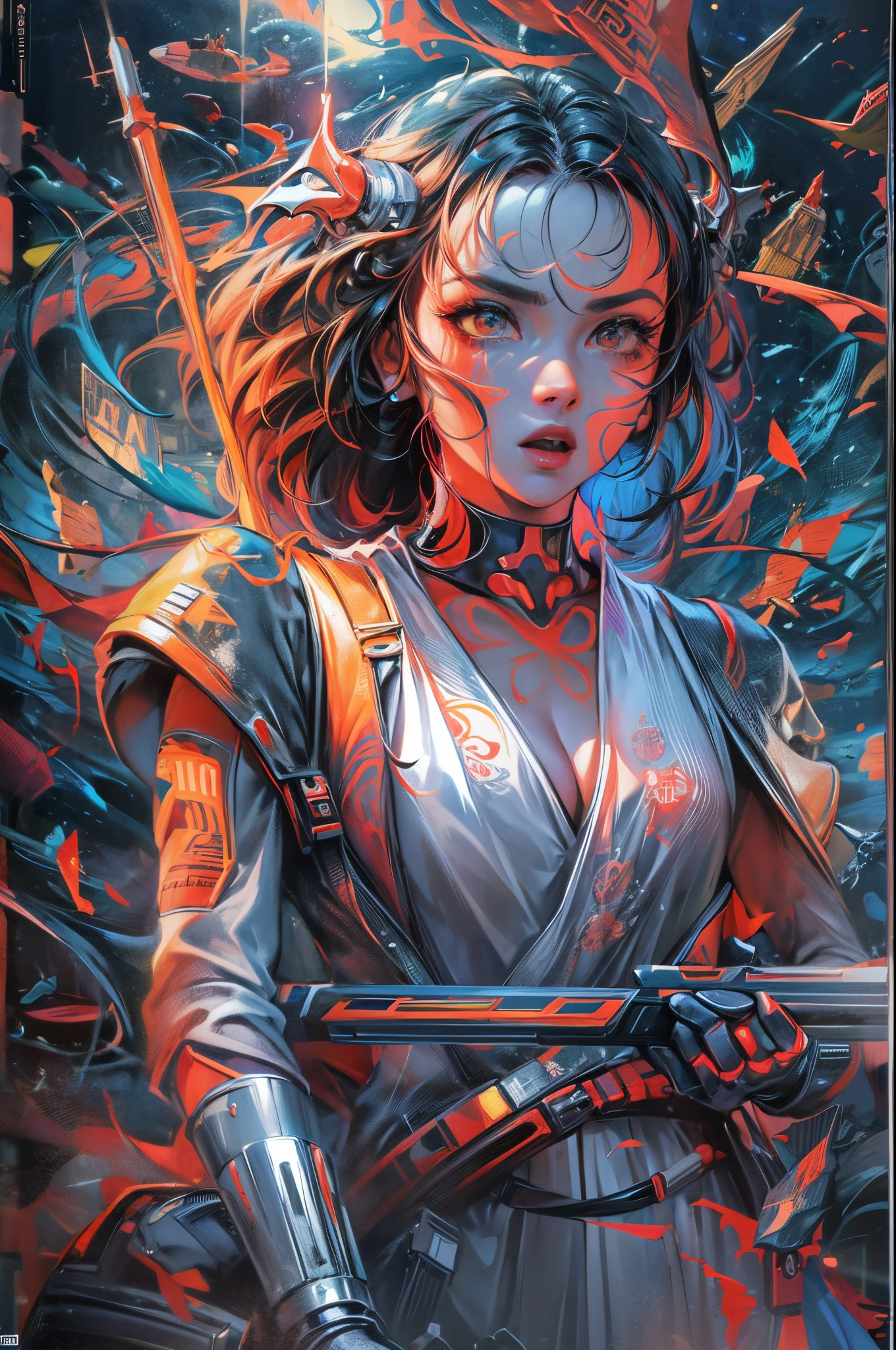 "((Animee)) book cover for Star Wars, dramatic scenes, ((expressive characters)), futuristic details, vibrant and ((captivating colors)), dynamic composition,