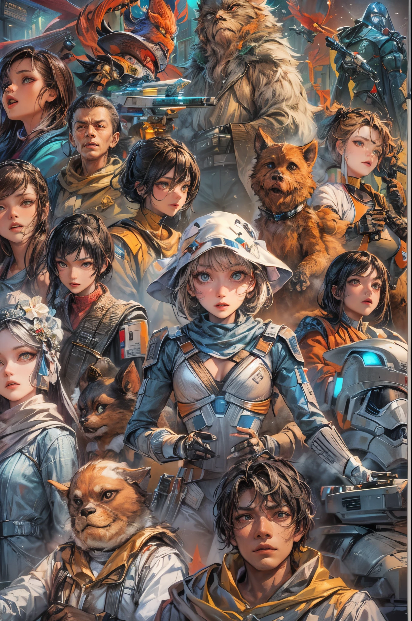 "((Animee)) book cover for Star Wars, dramatic scenes, ((expressive characters)), futuristic details, vibrant and ((captivating colors)), dynamic composition,