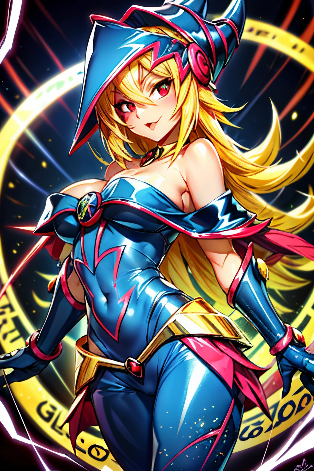 Hermosa maga oscura (obra maestra: 1.2, La mejor calidad), (1 , solamente), grandes senos, (Dynamic posture), (piel brillante, crimson red skin), crimson red skin, Dark Magician Girl Demon Version Sezy, Guantes finos y de encaje, ( cola :1.1), (Lilith \(Darkstalkers\)), (cielo), fleco, (jewely, Adorno dorado:1.15 ), pelvis grande, azul (pantys:1.1) Dark Magician Girl Sexy Demon Version. Magic circle and magic hearts. Magical hearts. Pose sejustiva y sensual