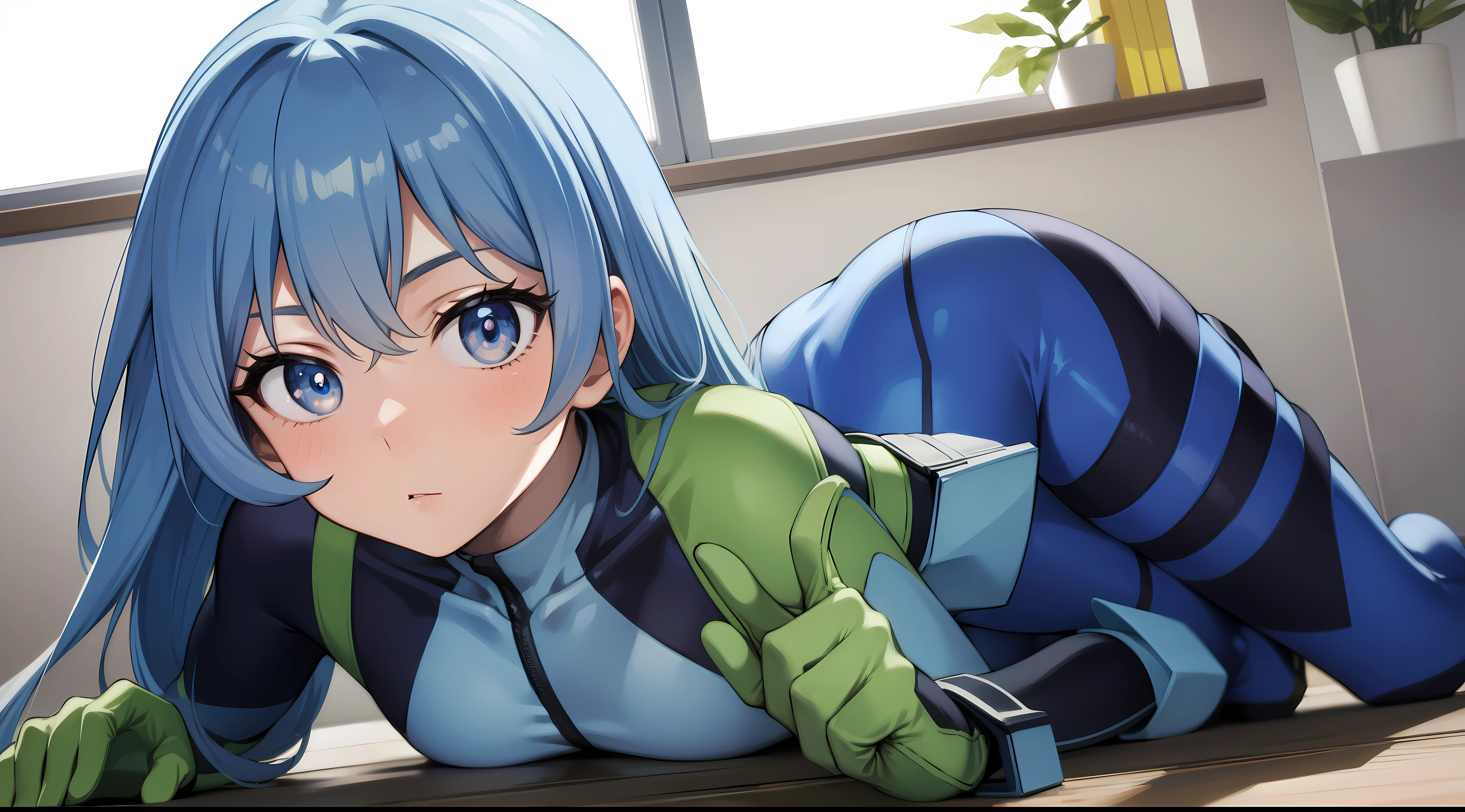 nejirehadou, nejire hadou, blue eyes, blue hair, long hair,
BREAK blue bodysuit, bodysuit, drill hair, gloves, green bodysuit, multicolored bodysuit, multicolored clothes, yellow gloves,
BREAK looking at viewer, full body,
BREAK indoors, classroom,
BREAK (masterpiece:1.2), best quality, high resolution, unity 8k wallpaper, (illustration:0.8), (beautiful detailed eyes:1.6), extremely detailed face, perfect lighting, extremely detailed CG, (perfect hands, perfect anatomy),