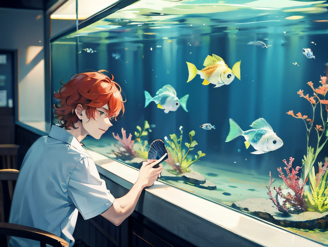 Kyle Broflovski looking at an aquarium