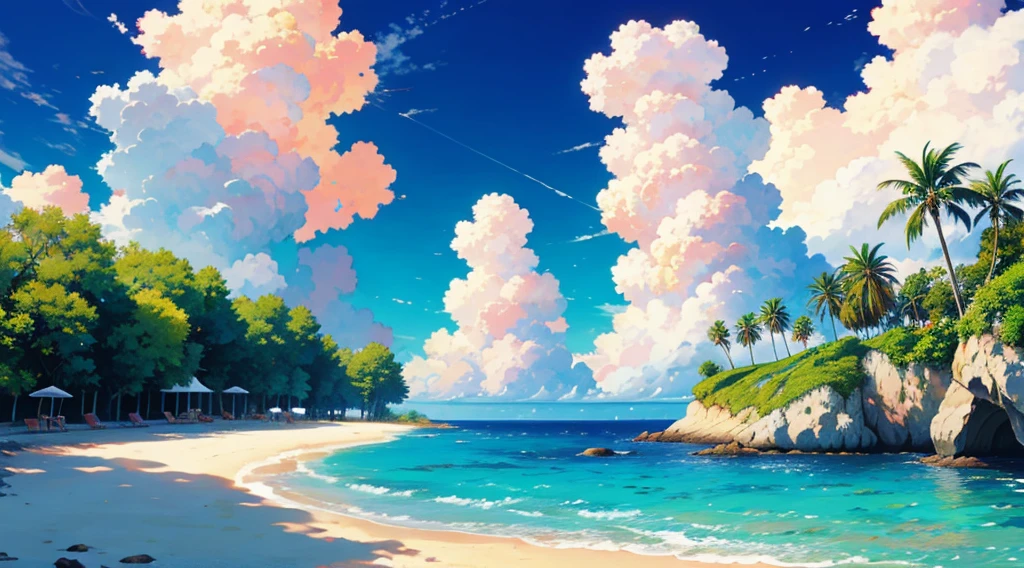 anime sunny beach, 64k, UHD, commissioned