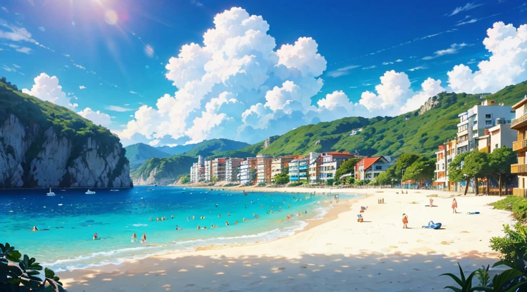 anime sunny beach, 64k, UHD, commissioned