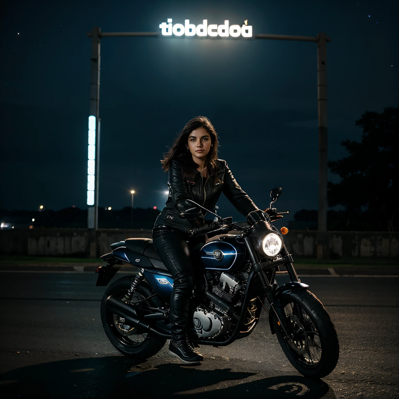 Viagem de moto com noite de lua cheia obscuro