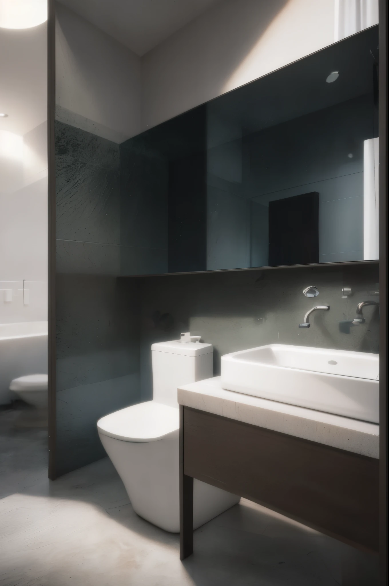 there is a bathroom with a toilet, sink, and mirror in it, premium bathroom design, modern design, modern bathroom, perfect design, clean and pristine design, render in vray, render vray, high quality rendering, 3 d vray render, vray rendering, super realistic render vray, elegant render, vray render 4 k, vray render 4k