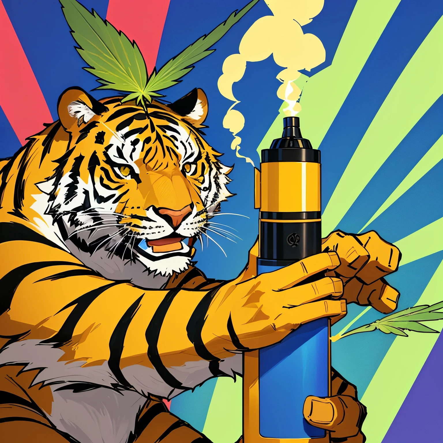 Un tigre fumando cannabis desde un vaporizador