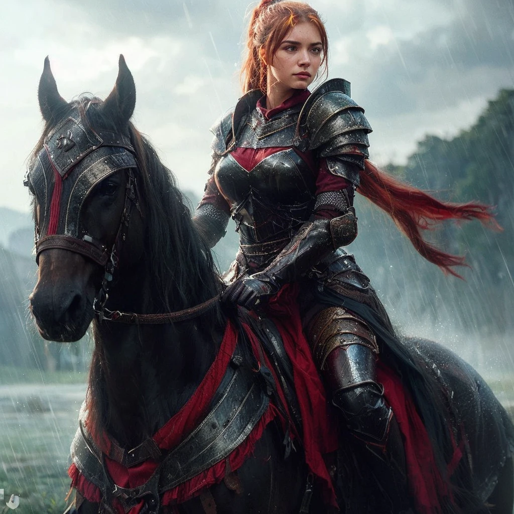 (best quality,Altas,ultra-detalhado,Realistic:1.37),(estilo de fantasia medieval, guerreira:1.1),Rosto bonito e detalhado,long flowing straight hair,vivid colors,foco nítido,profissional,studio lighting
