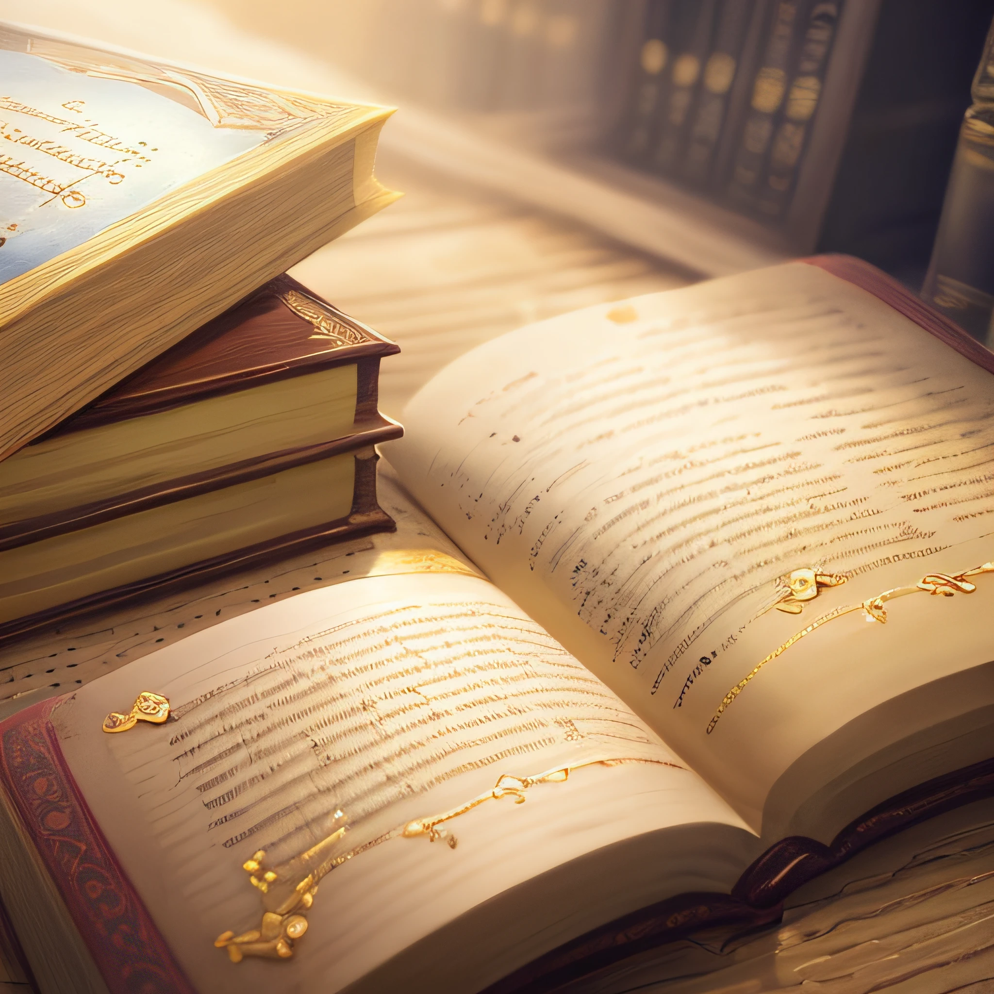 sobre uma mesa vazia jaz um grosso biblia bonita, um velho, surrado, it is closed with shiny golden locks and patterns, the scriptures are written in it, um desenho detalhado, clear and solid cores