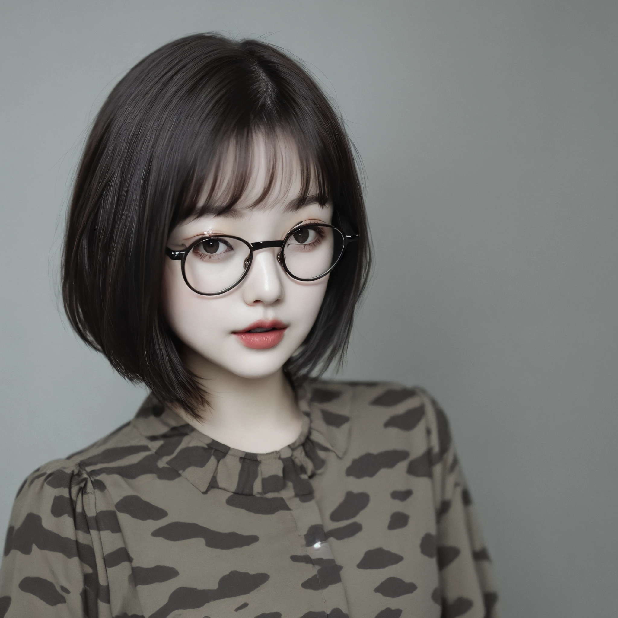 short dark drown hair and glasses girl