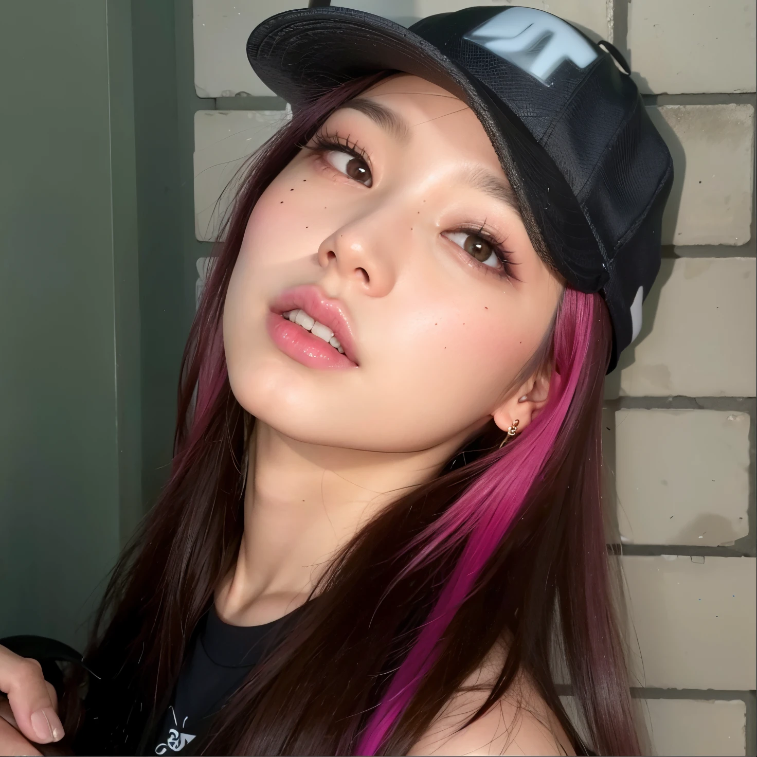a Close-up of a woman with pink hair and a hat, Retrato de Jossi de Blackpink, jossi do blackpink, Parque Roseanne do Blackpink, Jisoo do Blackpink, Dom Yunjoo, jisoo do blackpink, linda Delphine, Parque Ji-min, Portrait of female Korean idol, maquiagem sul-coreana popular, Heonhwa Choe, Cl, linda mulher coreana jovem