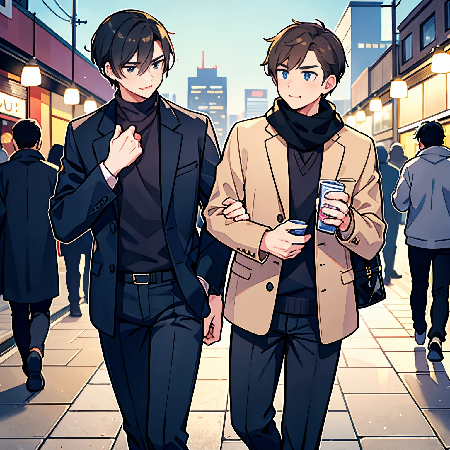 two male relationship,2guy,male face,male casual fasion style,handsome man,man style,at winter city