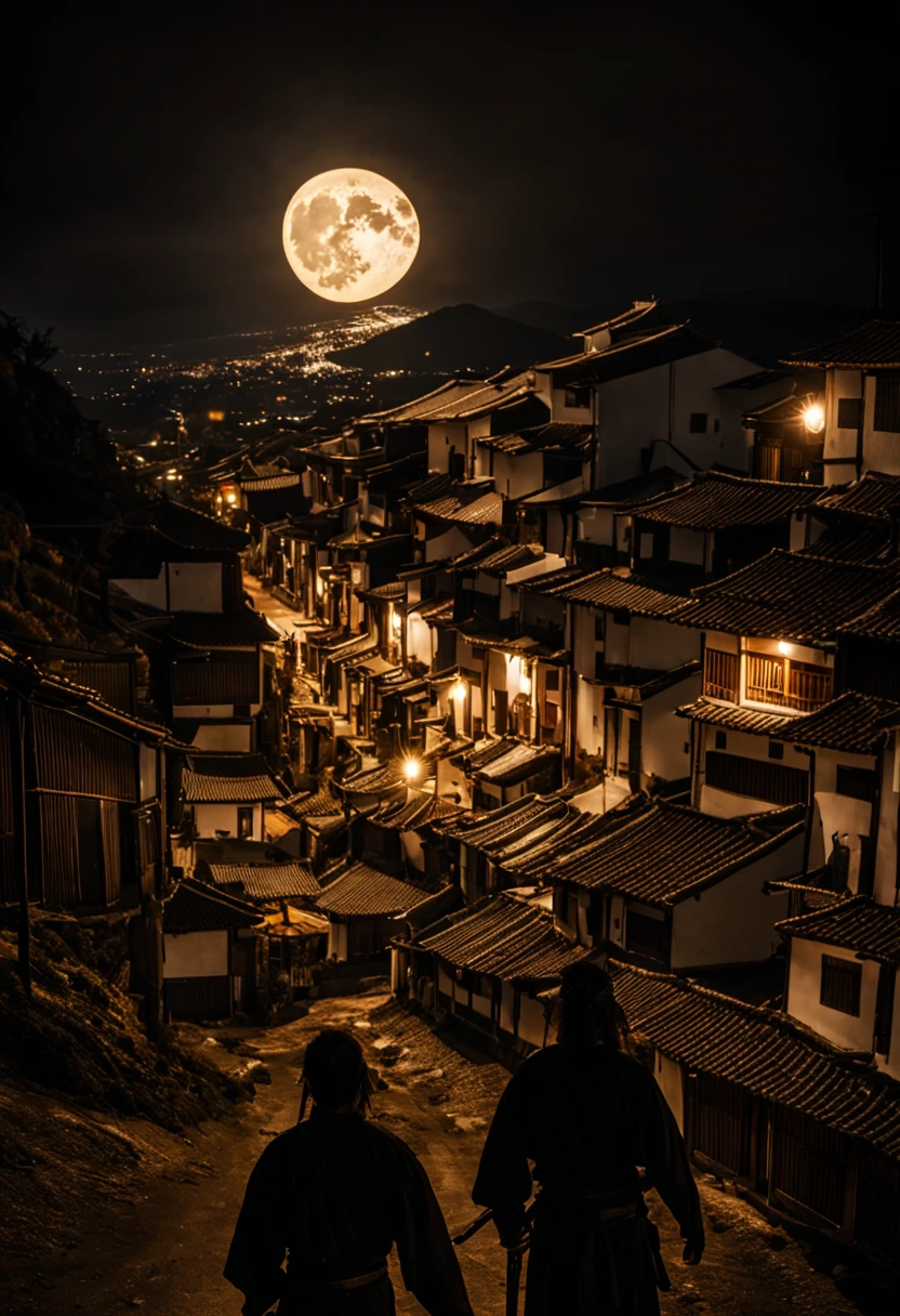 Close-up view of a community, favela, wooden shacks, buildings, of são paulo, dark night, dark night, blood moon, super detailed, HD, 8k, super beautiful, 2d, vector, flat --auto --s2