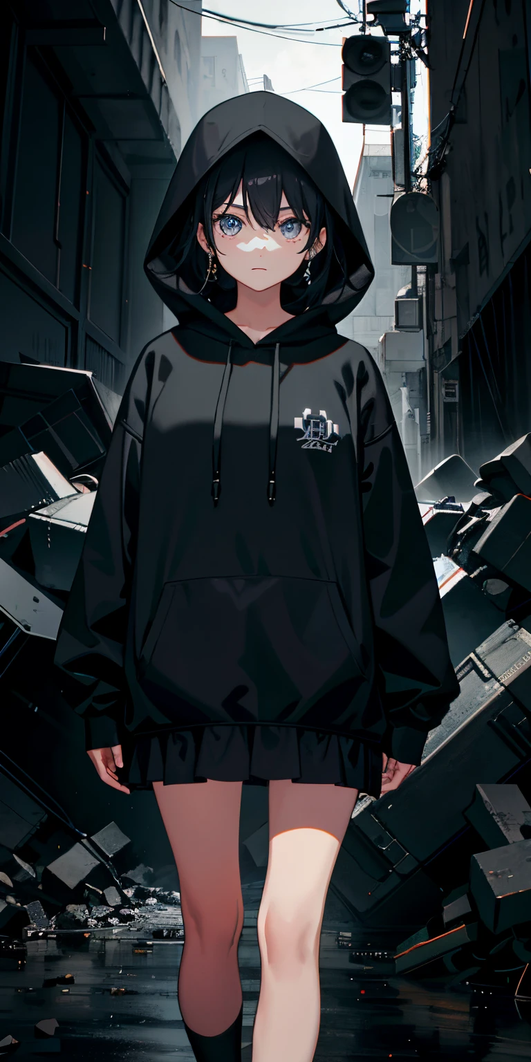 1girl in、 darkness、Dark、Wearing a hood、The collapse of the world