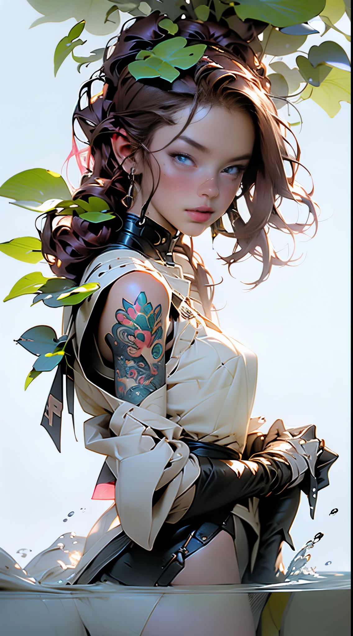 Gwenpool, colosseum,cybe,tattoo,without clothes,savage,small bust,Machine hands,shoulder length messy hair no clothing,detailed beautiful face,detailed beautiful eyes,shieid,happy, smail, super detailed skin,(Beautiful slender style anime girl), hyperdetailed painting, luminism, art by Carne Griffiths and Wadim Kashin concept art, 4k resolution, fractal isometrics details bioluminescence , 3d render, octane render, intricately detailed , cinematic, trending on artstation Isometric Centered hyperrealistic cover photo awesome full color, hand drawn , gritty, realistic mucha , intricate, hit definition , cinematic,Rough sketch, bold lines, on paper,((doragon)).((water))