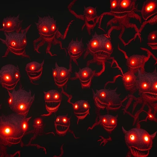 Hundreds of Monsters arms trying to grab you into the darkness with glowing red eyes