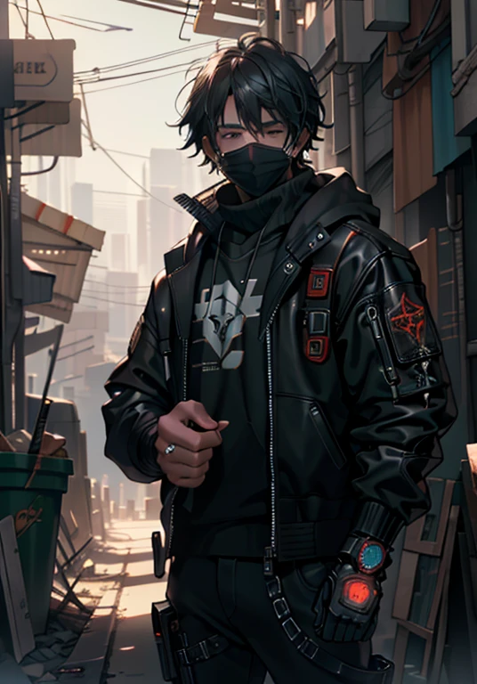ultra detail, high resolution, ultra detailed, best quality, amazing, top quality, extremely detailed CG unity 8k wallpaper, cinematic lighting, cyberpunk, dark boy, trash gang facemask