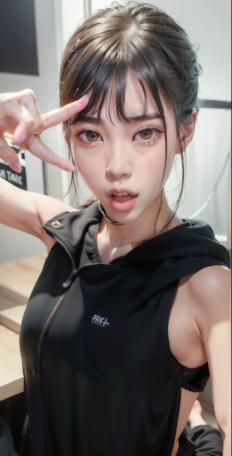 Arafed Asian woman dressed in black holding a pair of fingers, Kim Doyoung, ulzzang, Lalisa Manobal, Heonhwa Choe, Jinyoung Shin, Sun Yunjoo, Parque Ji-min, Blackpink Jennie, Jaeyeon Nam, Chica coreana, Lee Ji - Eun, Lee Ji-eun, Lalisa Manoban de Blackpink
