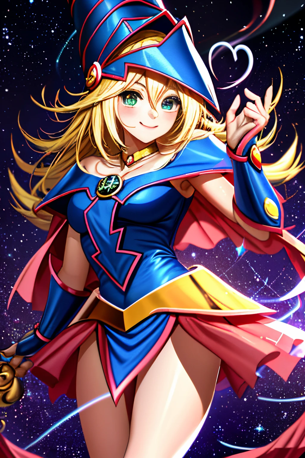 Dark magician gils. Leaving a magic circle. Magia de corazones en el aire.ella tiene tacones. Usa tacones 