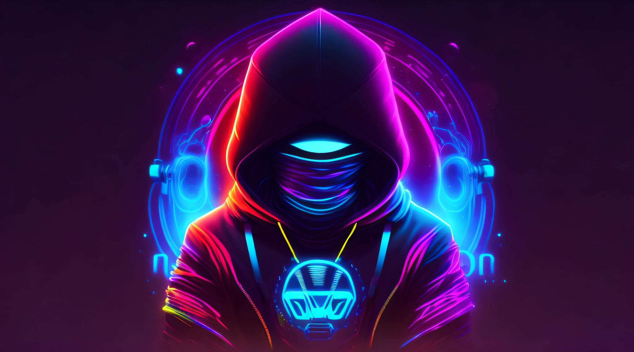 Girls' head, auricular, Hood, cores neon legais, design de camisetas, rzminjourney, arte vetorial